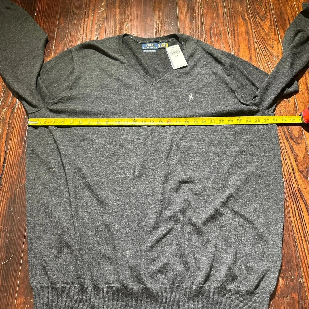 Polo Ralph Lauren Sweater Mens‎ 4XLT Gray 100% Merino Wool Knit V Neck Pony